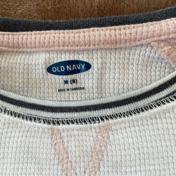Old Navy Girls White and Peach Raglan Shirt Cotton Size M/ 8 - Picture 3 of 7